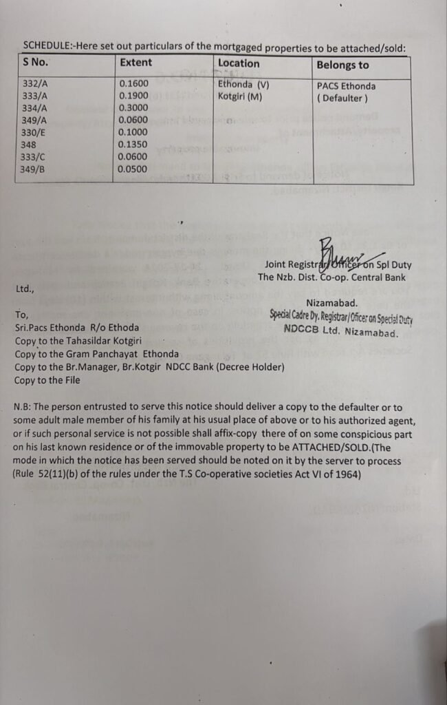 DCCB demand notices to Othonda society