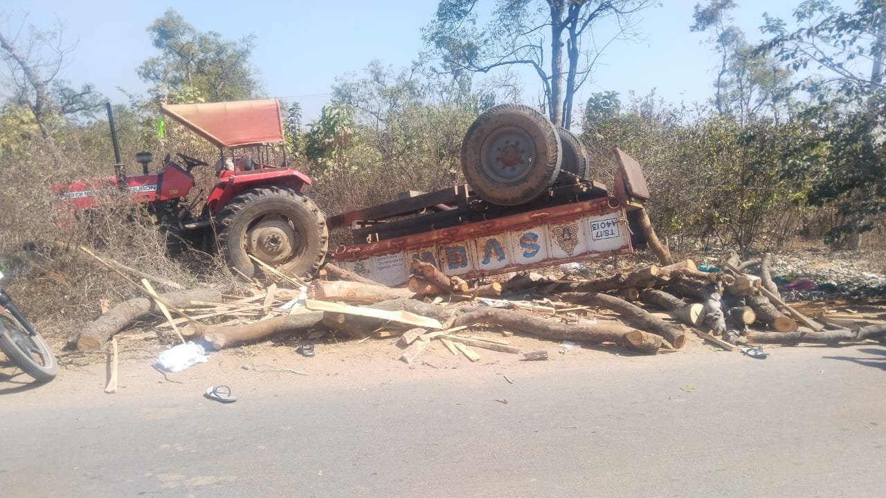 The tractor overturned