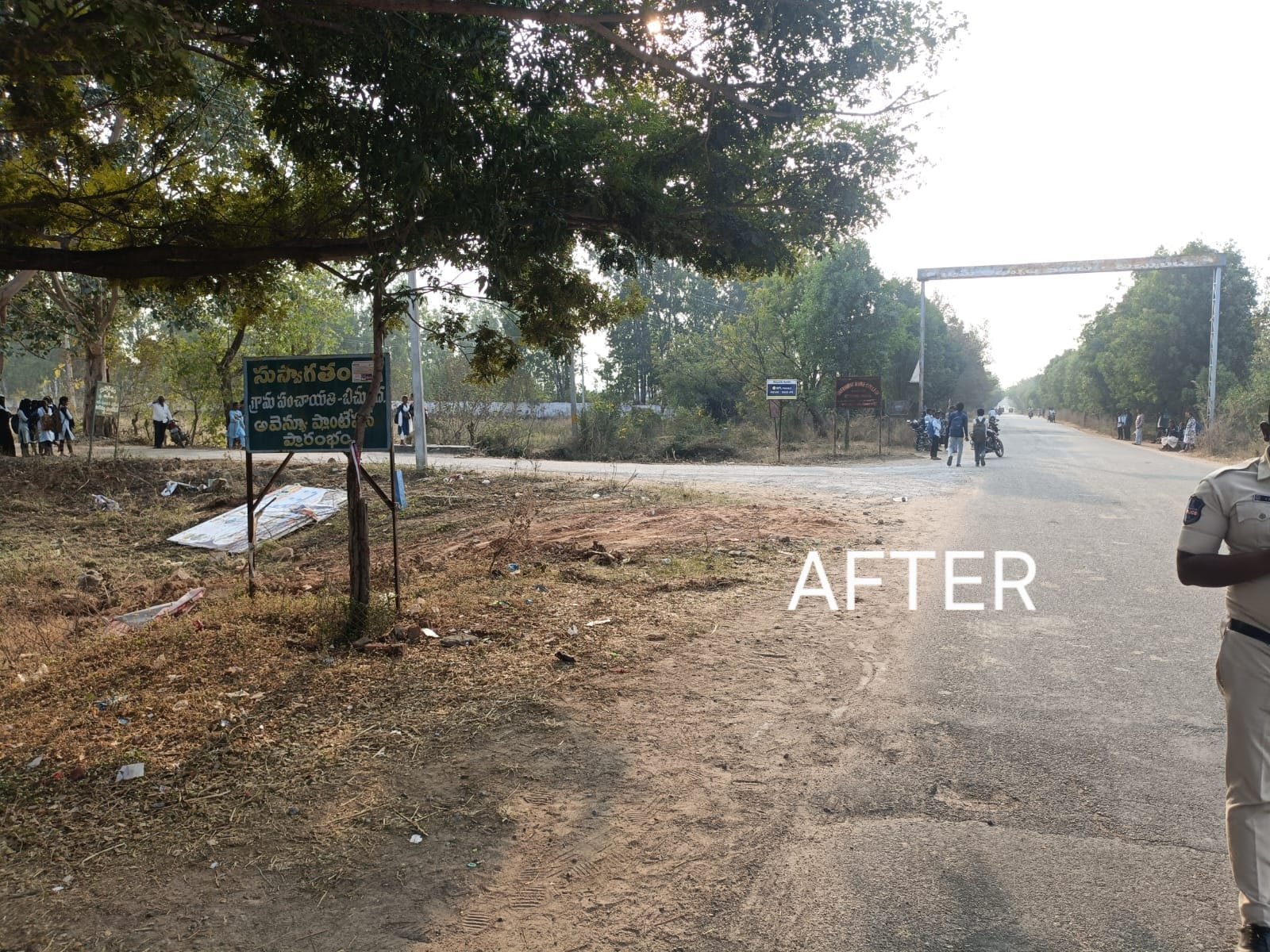 Police removed thorn bushes across the road