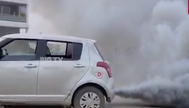 Smoke from the car...a major accident that was avoided