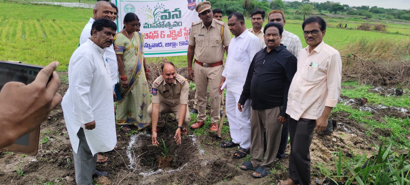 Excise CI Dileep planted saplings during Vana Mahotsav.