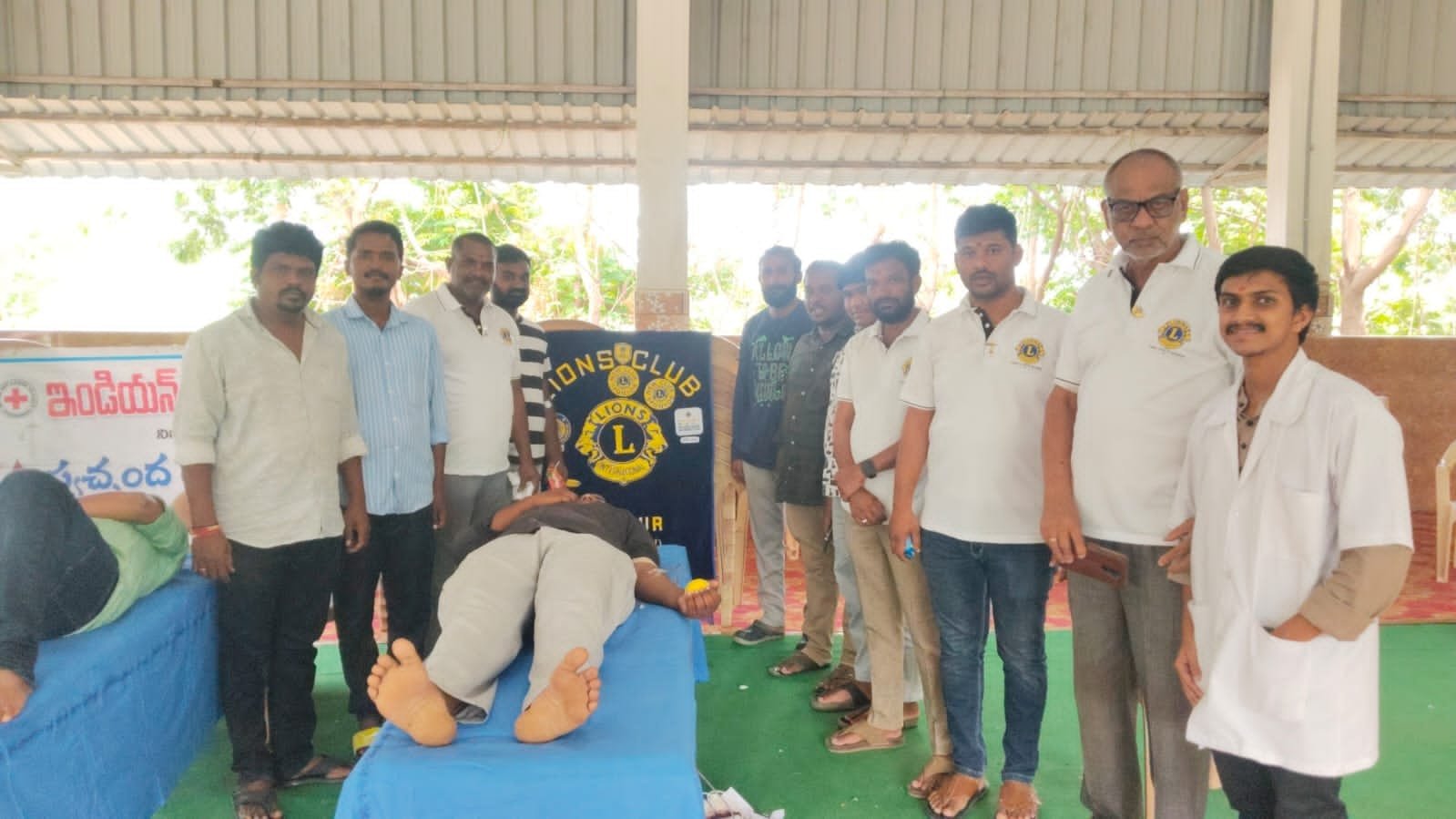 Blood donation camp organized by Lions Club and Dhatri Foundation.