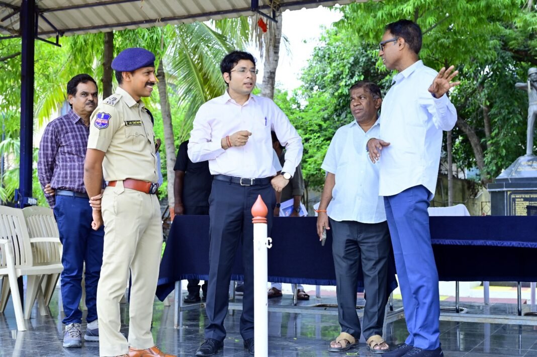 Police Parade Ground decked up for the Independence Day celebrations.