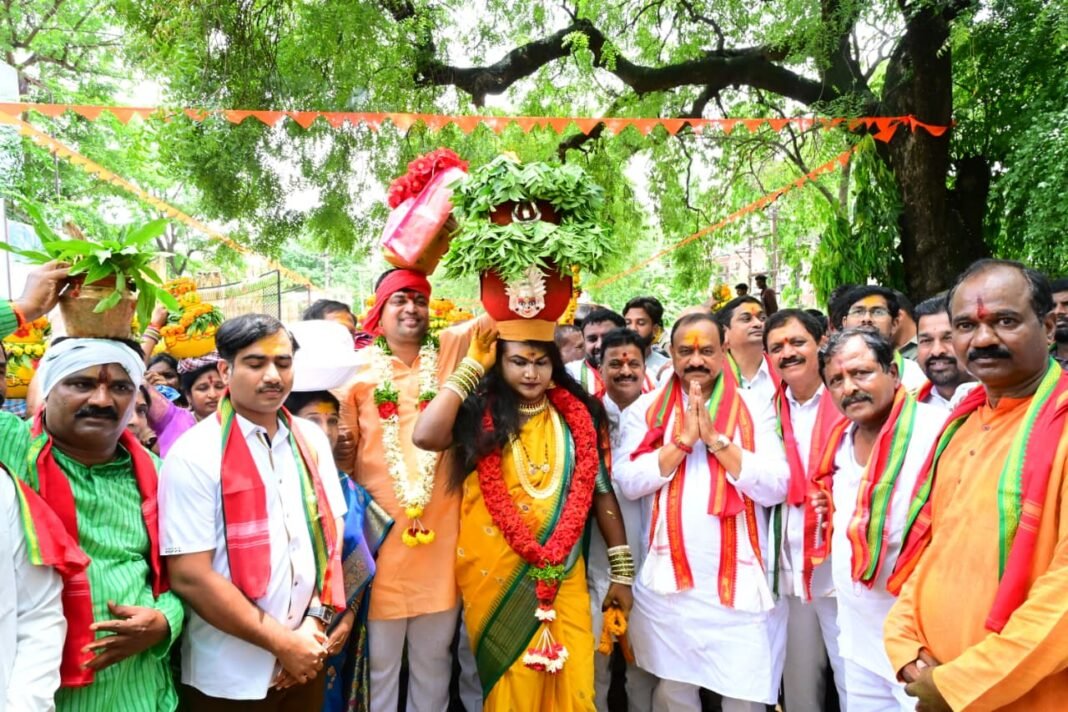 It is customary to offer Bonalu to the Goddess during the month of Ashada.