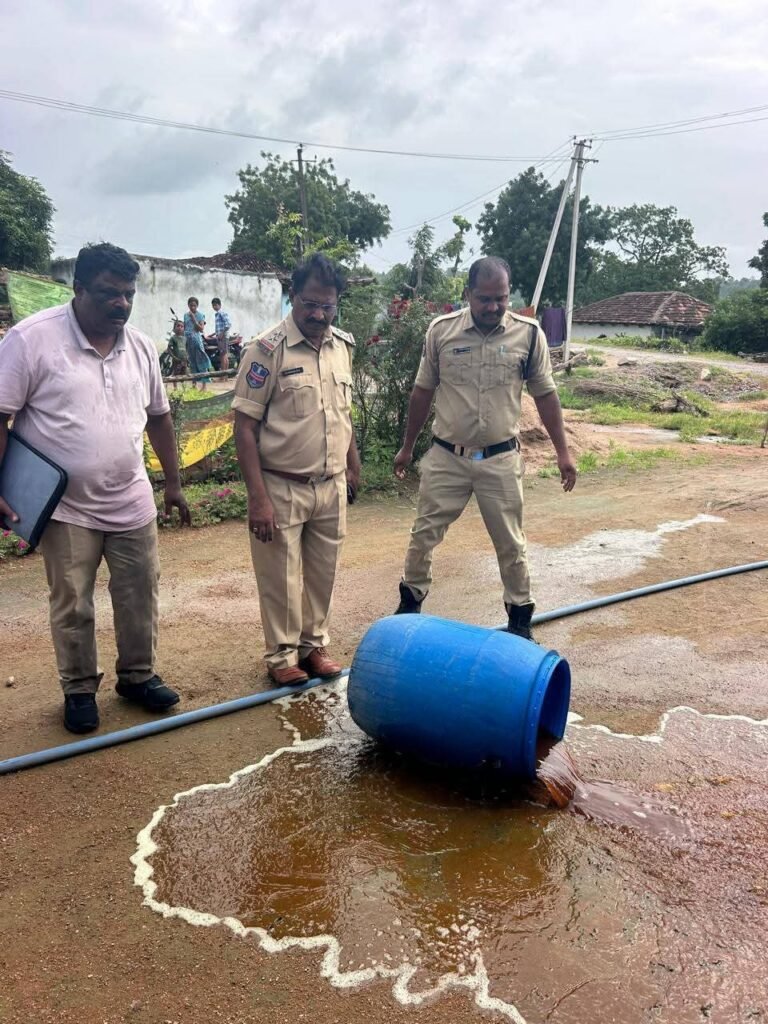 Excise officials raid illicit liquor dens.