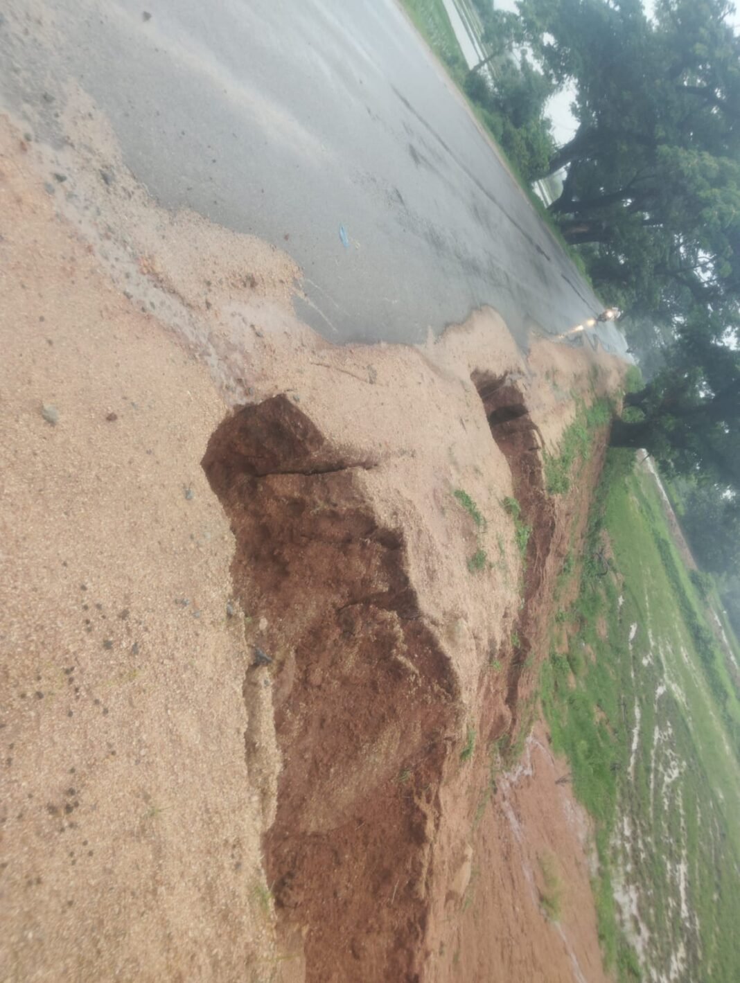 Road eroding due to heavy rains.