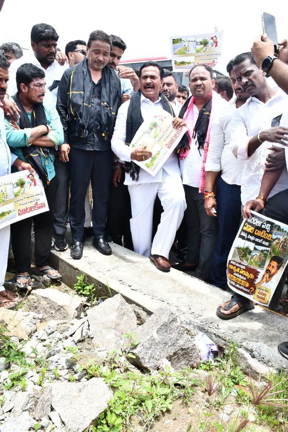 Road blockade on the national highway led by a former MLA.