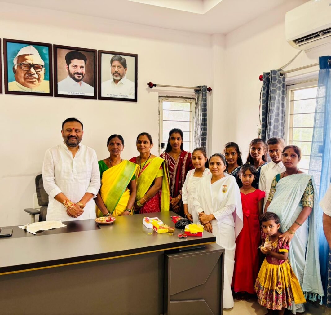 Women tied Rakhis to MLA Thota Lakshmikantha Rao.