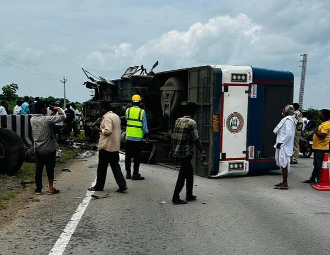 RTC bus overturns on national highway