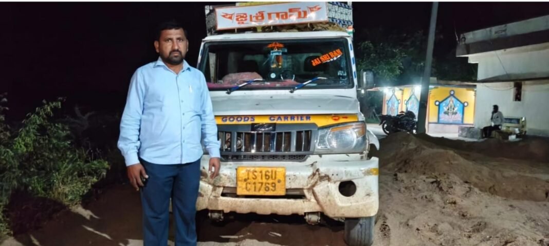 Illegal sand mining in the Manjira River