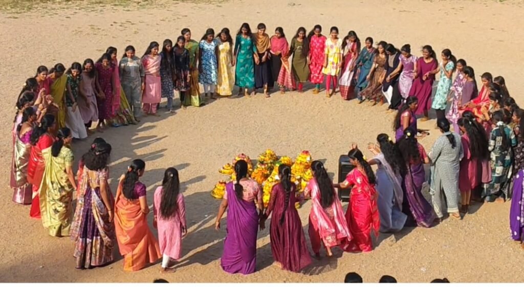 Bathukamma celebrations at the Telangana Social Welfare Residential Women's Degree College.