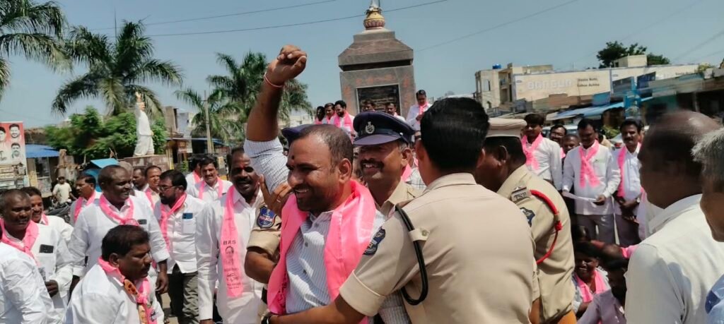 BRS cadres stage massive protest over the relocation of Young India School in Bhiknoor